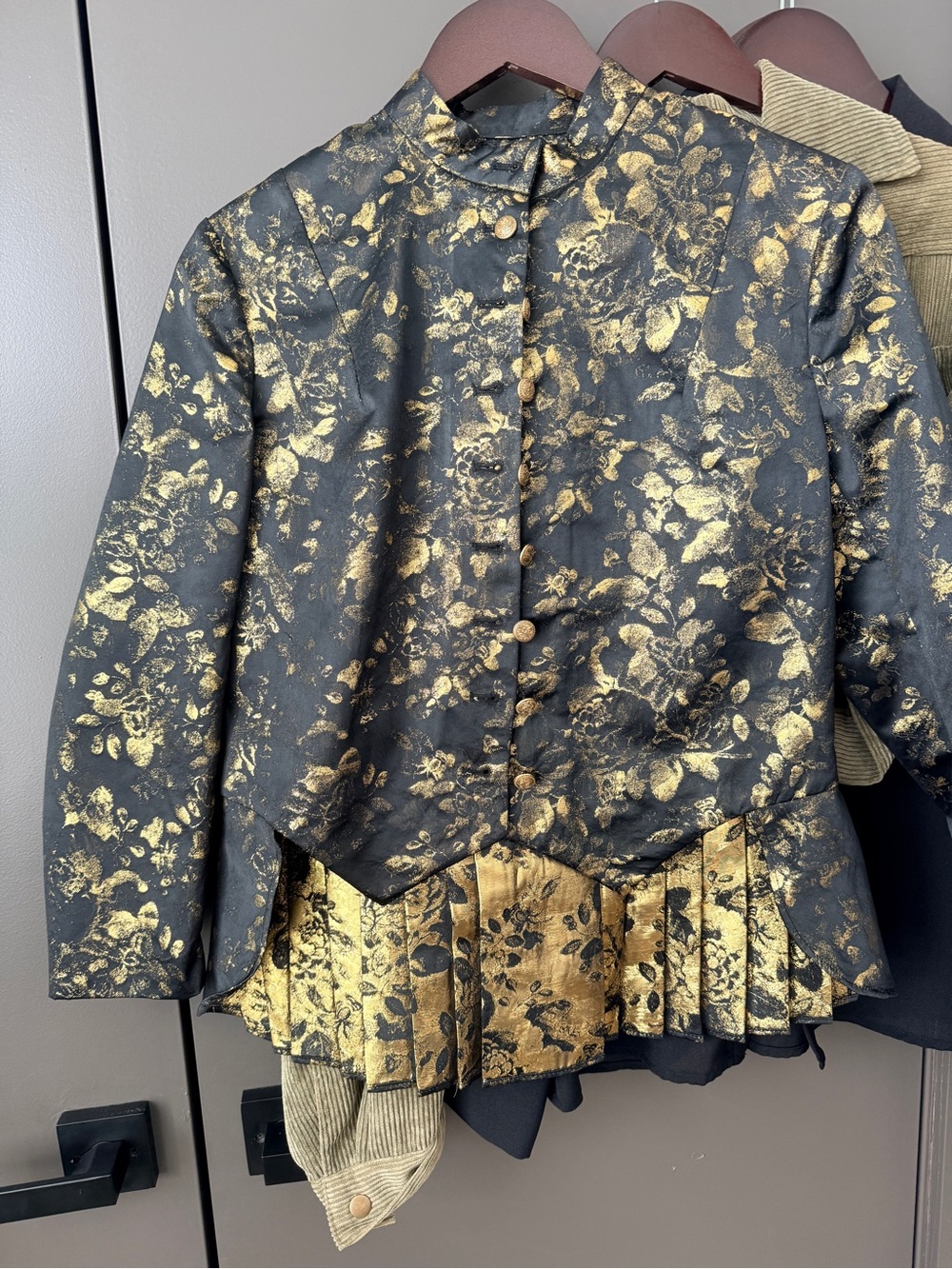Metallic Floral Black and Gold Peplum Jacket